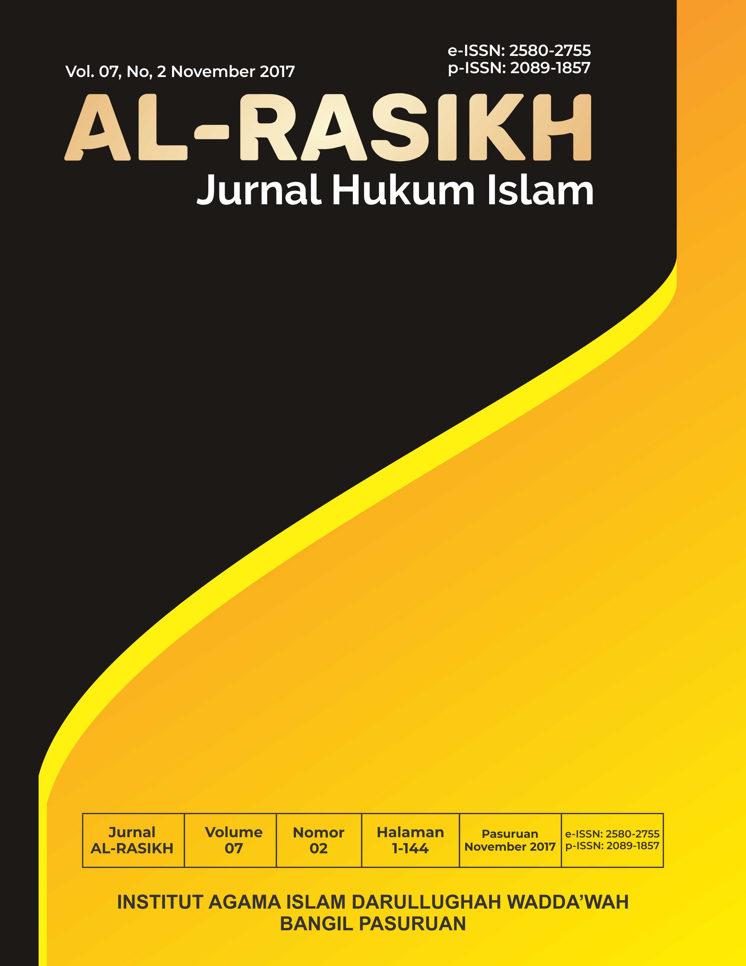 					View Vol. 10 No. 1 (2021): al-Rasikh: Jurnal Hukum Islam
				